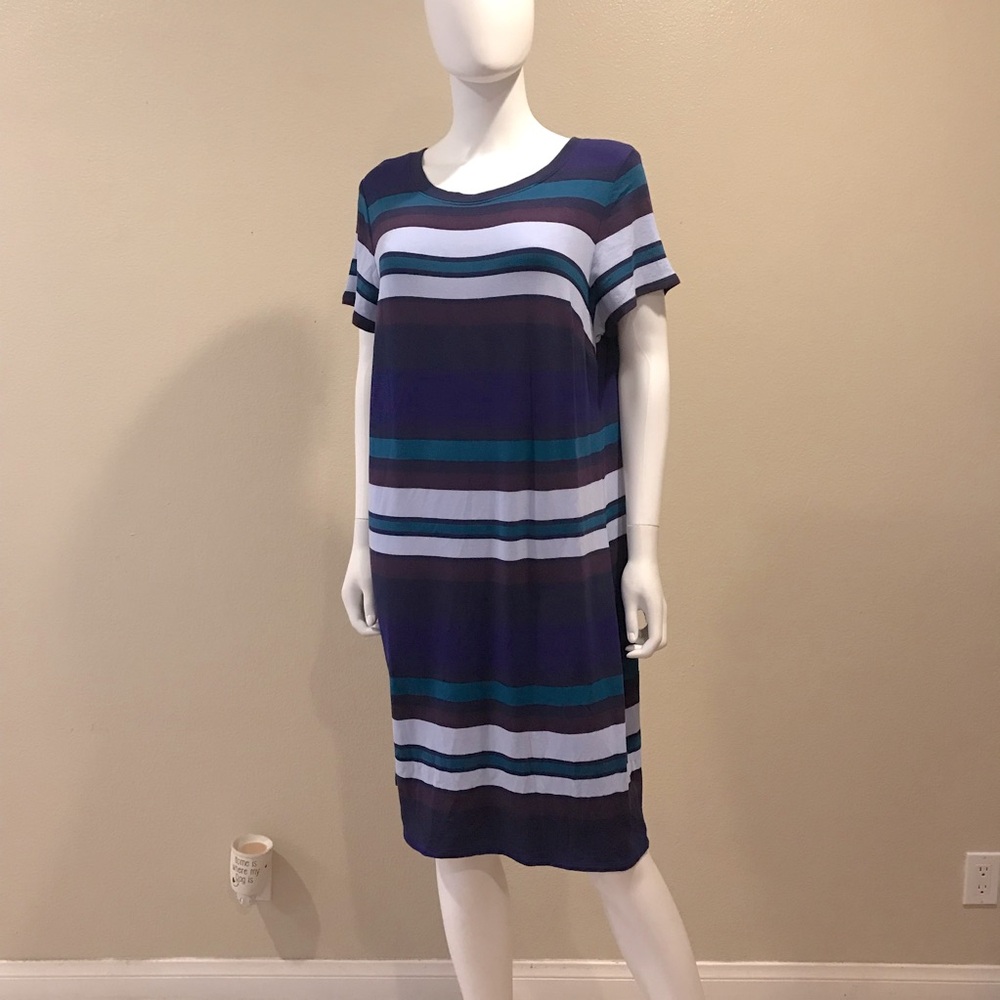 Ava Viv T Shirt Shift Dress Size X 14W Purple Blue Short Sleeve Relaxed Stretch